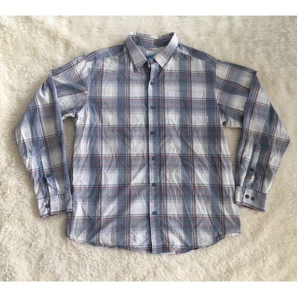 Columbia Plaid Shirt Gray/Blue Long Sleeve Button Down Mens Large - Picture 1 of 7